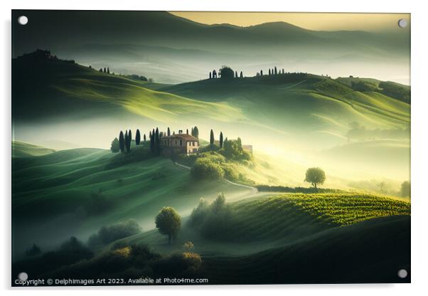 Tuscany misty landscape in spring Acrylic by Delphimages Art