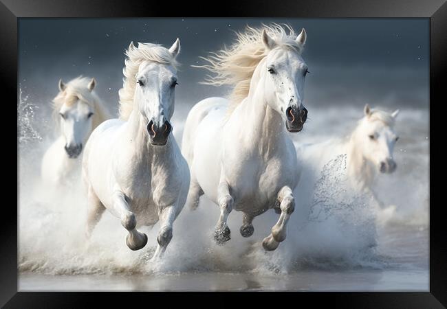 White Stallions Framed Print by Picture Wizard