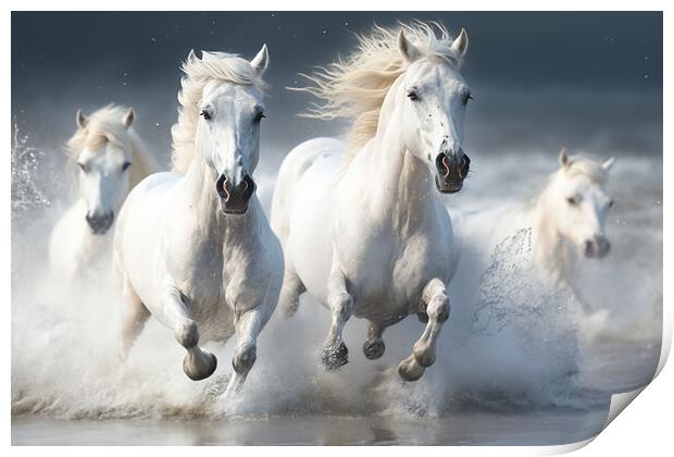 White Stallions Print by Picture Wizard