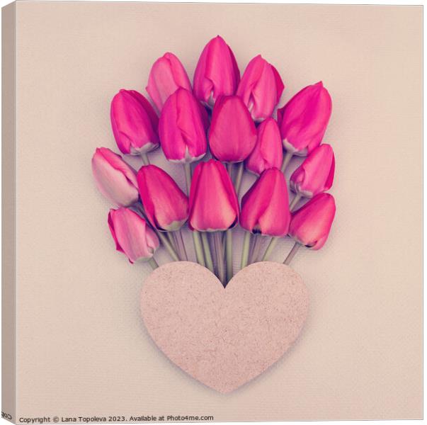  red and pink tulips with a heart Canvas Print by Lana Topoleva