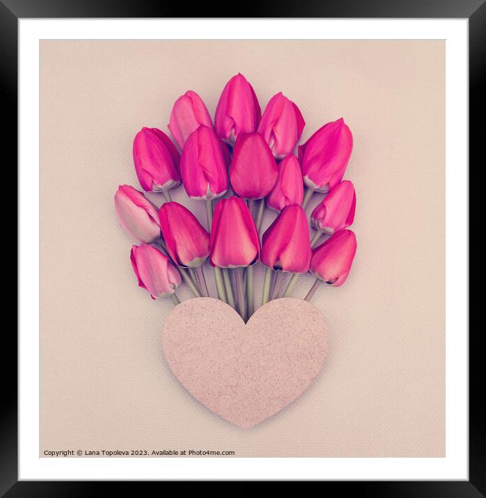  red and pink tulips with a heart Framed Mounted Print by Lana Topoleva