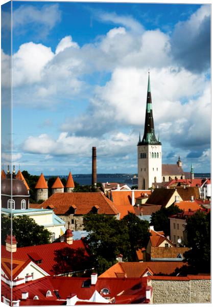 View of St Olav's Church and surrounding rooftops, Tallinn, Esto Canvas Print by Fabrizio Troiani