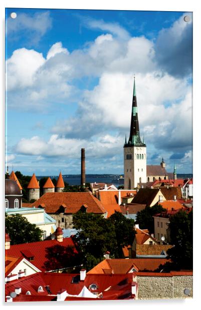 View of St Olav's Church and surrounding rooftops, Tallinn, Esto Acrylic by Fabrizio Troiani