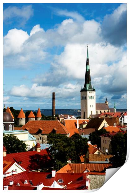 View of St Olav's Church and surrounding rooftops, Tallinn, Esto Print by Fabrizio Troiani
