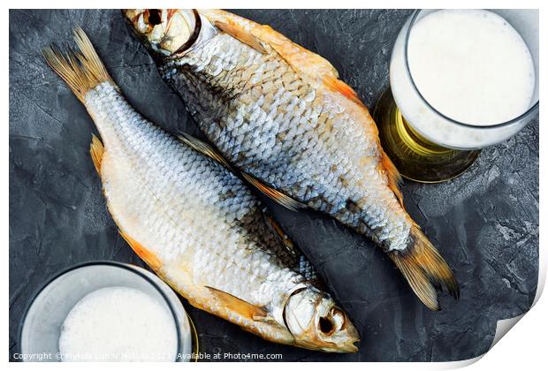 Dry stockfish fish for beer. Print by Mykola Lunov Mykola