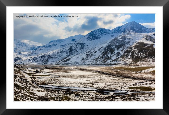 Snow in Snowdonia Mountain Landscape Framed Mounted Print by Pearl Bucknall