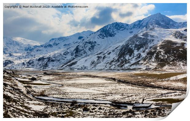 Snow in Snowdonia Mountain Landscape Print by Pearl Bucknall