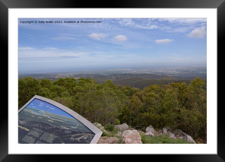 Adelaide from Mt Lofty with Map Framed Mounted Print by Sally Wallis