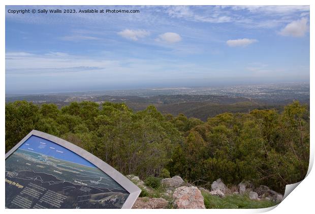 Adelaide from Mt Lofty with Map Print by Sally Wallis