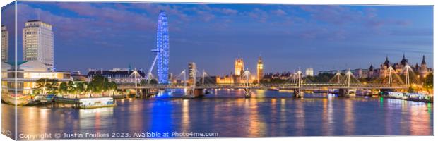 Panoramic view of the London skyline Canvas Print by Justin Foulkes