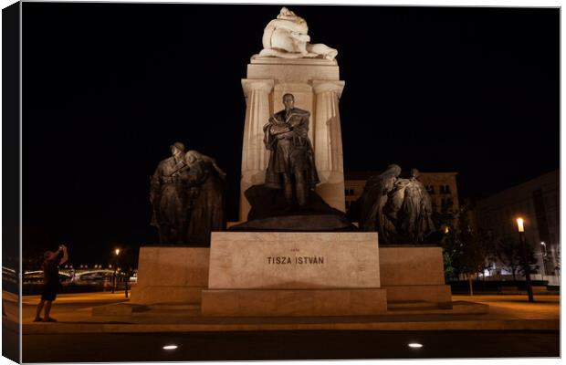 Monument To Tisza Istvan At Night In Budapest Canvas Print by Artur Bogacki