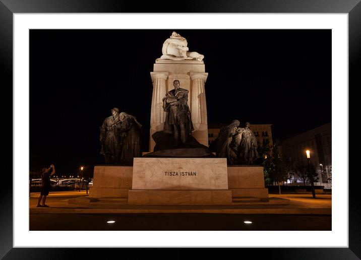 Monument To Tisza Istvan At Night In Budapest Framed Mounted Print by Artur Bogacki