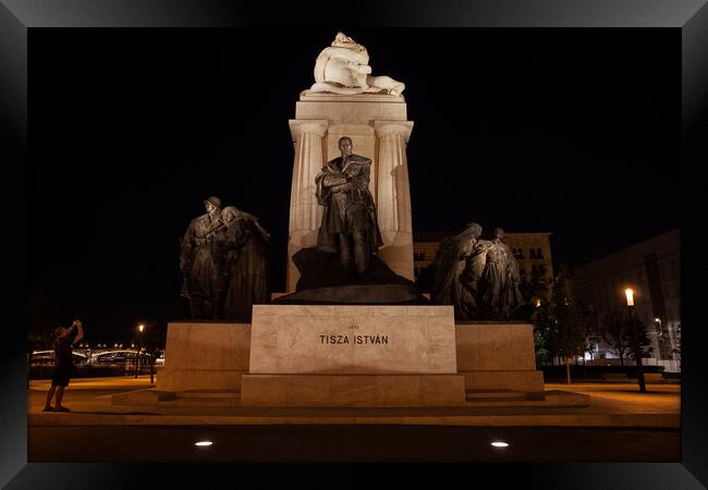 Monument To Tisza Istvan At Night In Budapest Framed Print by Artur Bogacki