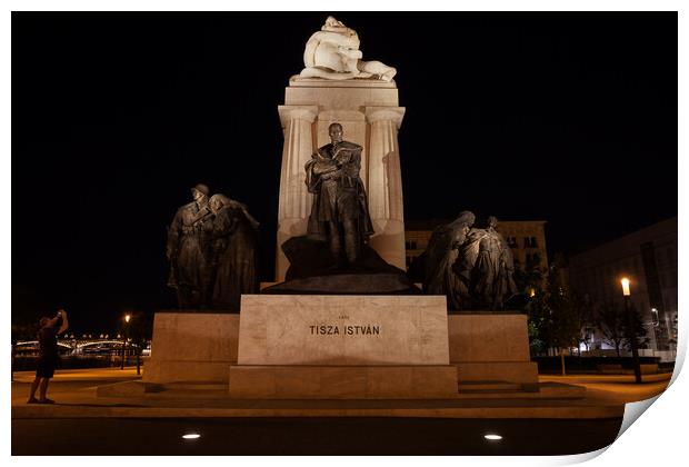 Monument To Tisza Istvan At Night In Budapest Print by Artur Bogacki