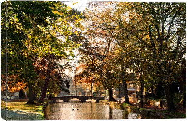 Bourton on the Water Autumn Trees Cotswolds UK Canvas Print by Andy Evans Photos