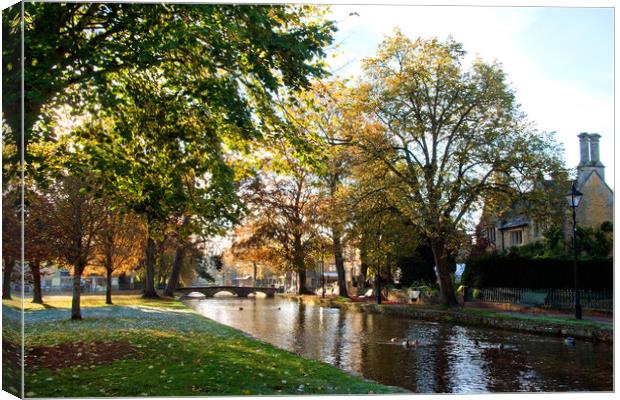 Bourton on the Water Autumn Trees Cotswolds UK Canvas Print by Andy Evans Photos