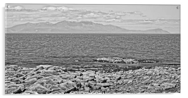 Arran`s mountains viewed from Troon. Acrylic by Allan Durward Photography