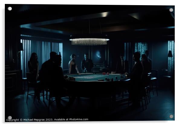 A dark room with the silhouettes of people gambling created with Acrylic by Michael Piepgras