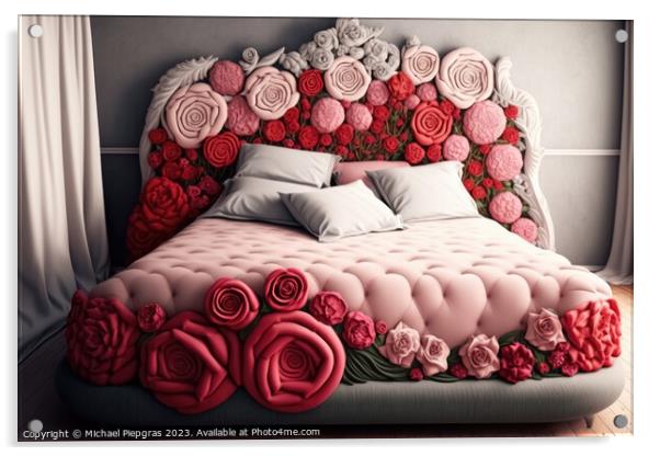 A king size bed made completely of roses created with generative Acrylic by Michael Piepgras
