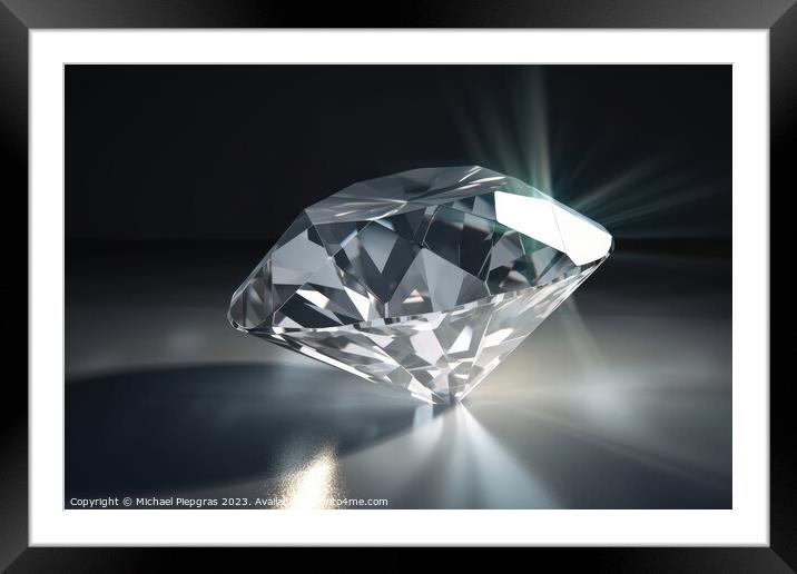 A large diamond on a light background with caustic light created Framed Mounted Print by Michael Piepgras