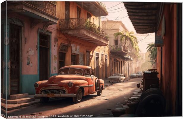A Street in a town in a cubanic look with a lot of old rusty car Canvas Print by Michael Piepgras