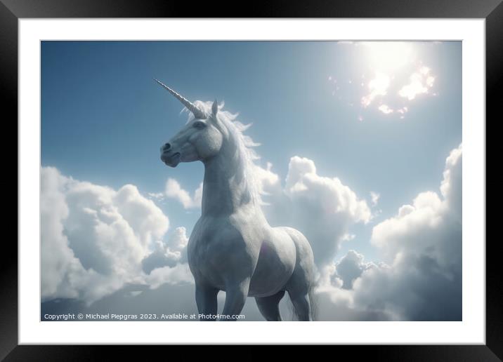 A unicorn in the sky created with generative AI technology. Framed Mounted Print by Michael Piepgras