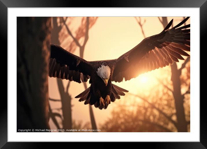 An eagle escaping the sun on the wings of freedom created with g Framed Mounted Print by Michael Piepgras