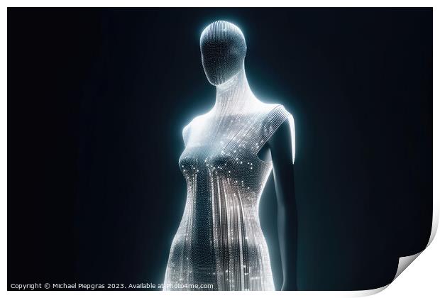 An Elegant Dress Made of Fibre Optic Cables on a Mannequin creat Print by Michael Piepgras