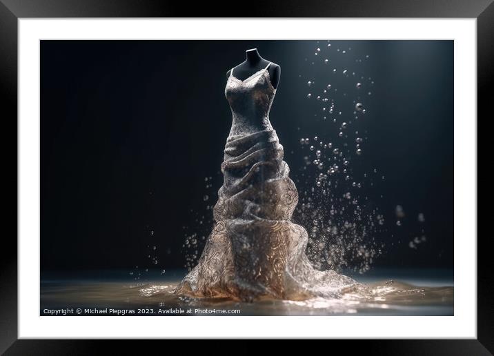 An Elegant Dress Made of wild Water on a Mannequin created with  Framed Mounted Print by Michael Piepgras