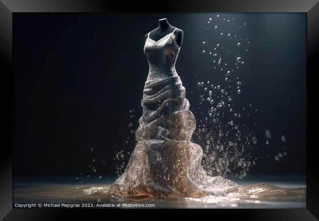 An Elegant Dress Made of wild Water on a Mannequin created with  Framed Print by Michael Piepgras