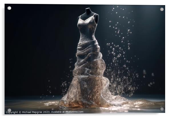 An Elegant Dress Made of wild Water on a Mannequin created with  Acrylic by Michael Piepgras