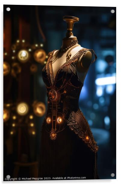 An innovative and elegant dress in a steampunk look on a Mannequ Acrylic by Michael Piepgras