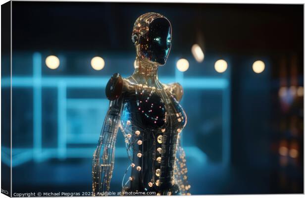 An innovative and elegant modern dress made of electronics on a  Canvas Print by Michael Piepgras