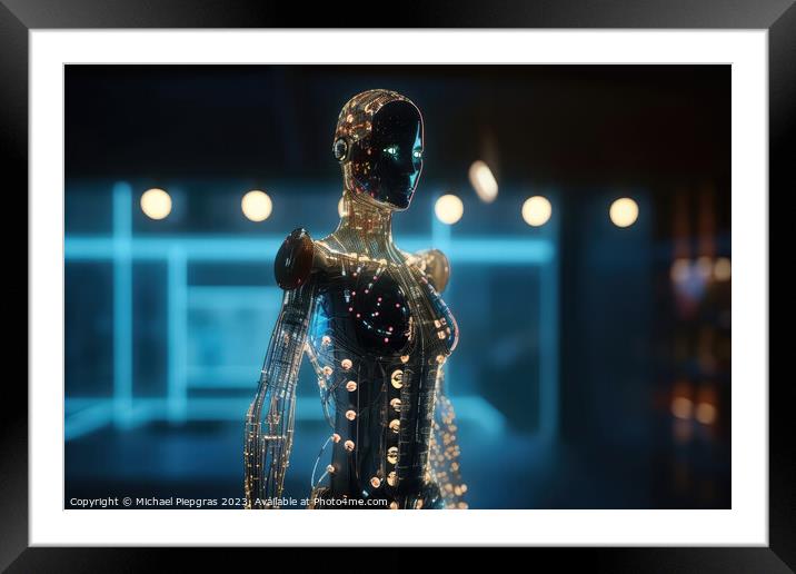 An innovative and elegant modern dress made of electronics on a  Framed Mounted Print by Michael Piepgras
