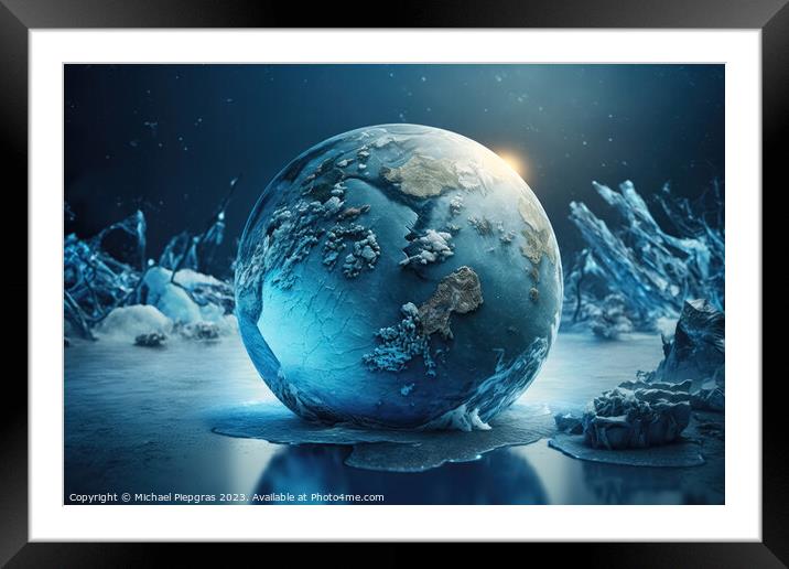 Blue Planet Earth - Playing Ball of Climate Change created with  Framed Mounted Print by Michael Piepgras