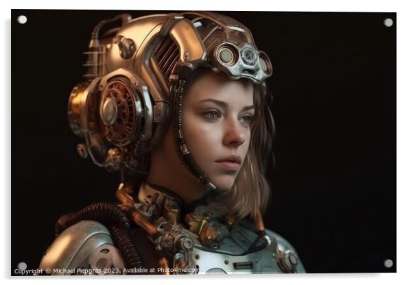Portrait of a female cyborg created with generative AI technolog Acrylic by Michael Piepgras