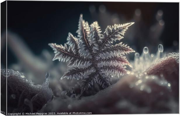 Very beautiful ice crystals in close-up against a soft winter ba Canvas Print by Michael Piepgras