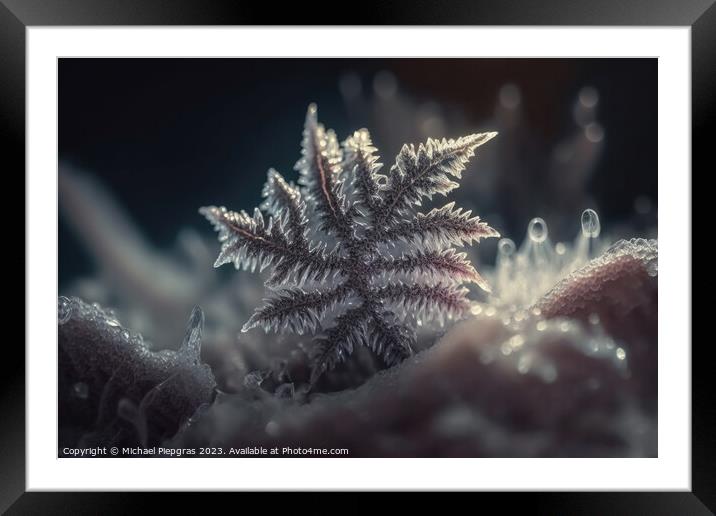 Very beautiful ice crystals in close-up against a soft winter ba Framed Mounted Print by Michael Piepgras