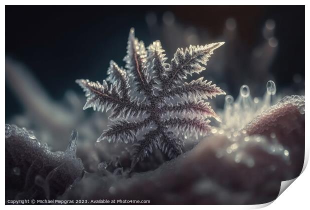 Very beautiful ice crystals in close-up against a soft winter ba Print by Michael Piepgras