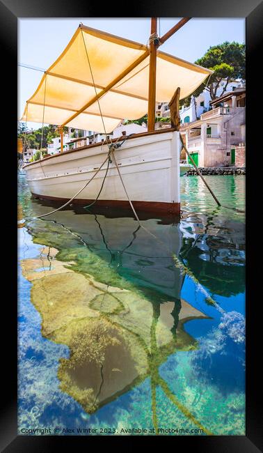 Idyllic view of old fisher boat at Cala Figuera Framed Print by Alex Winter