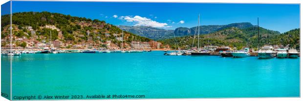 Panoramic seaside landscape view of yachts at bay  Canvas Print by Alex Winter