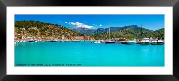 Panoramic seaside landscape view of yachts at bay  Framed Mounted Print by Alex Winter