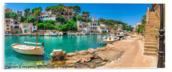 Panoramic view of traditional fisher town harbour Acrylic by Alex Winter