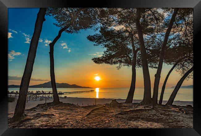 Idyllic view of sunrise at coast Alcudia Bay Framed Print by Alex Winter