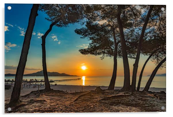 Idyllic view of sunrise at coast Alcudia Bay Acrylic by Alex Winter