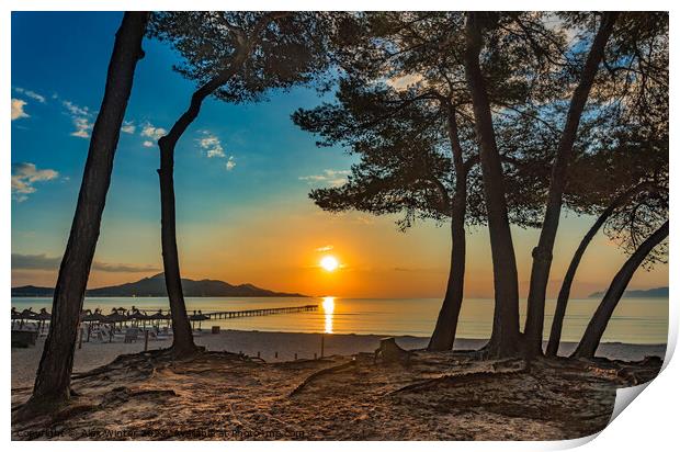 Idyllic view of sunrise at coast Alcudia Bay Print by Alex Winter