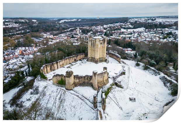 Conisbrough Castle Snow Print by Apollo Aerial Photography