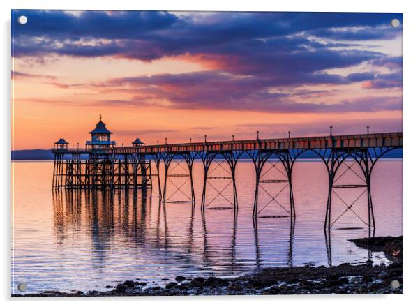 Clevedon Pier at Sunset with a slight pinkish hue Acrylic by Rory Hailes