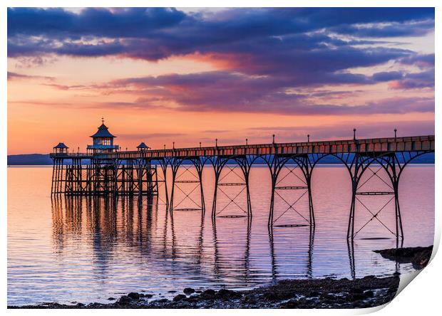 Clevedon Pier at Sunset with a slight pinkish hue Print by Rory Hailes