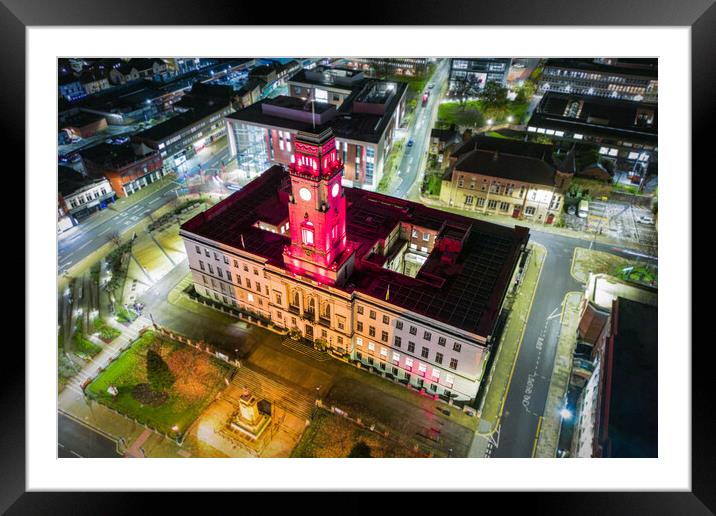 Barnsley Town Hall Night Framed Mounted Print by Apollo Aerial Photography